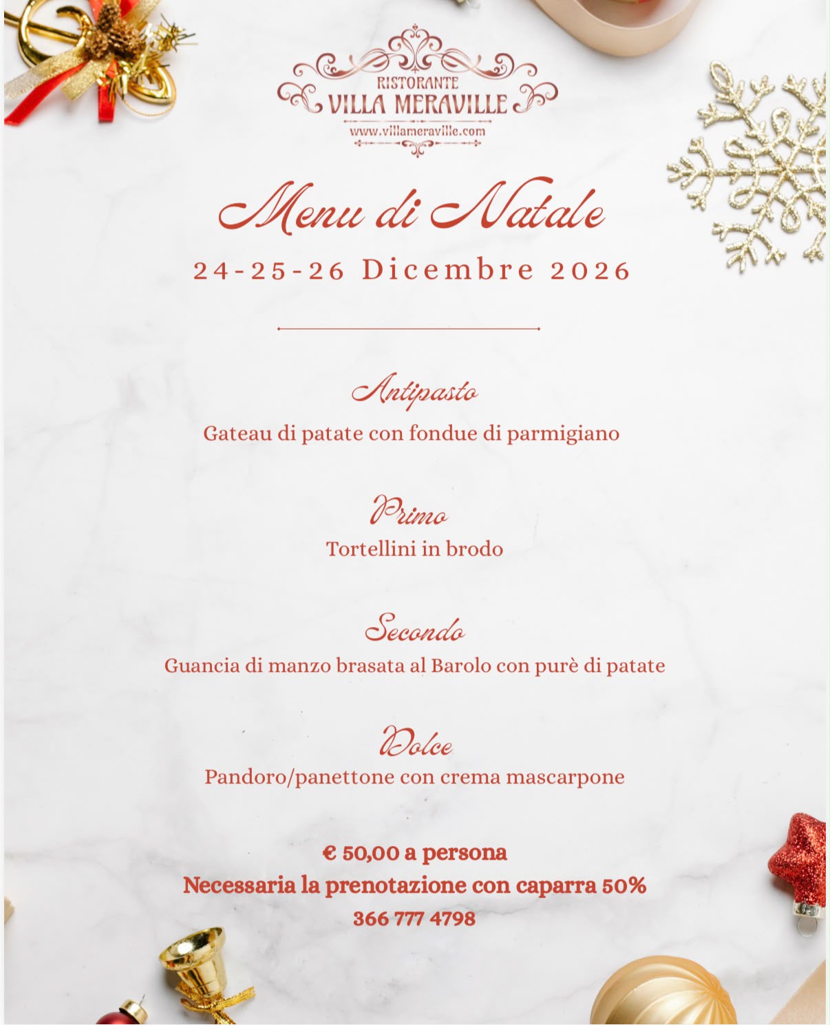 Natale 2026 a Villa Meraville: sapori autentici e tutta la magia del Natale!